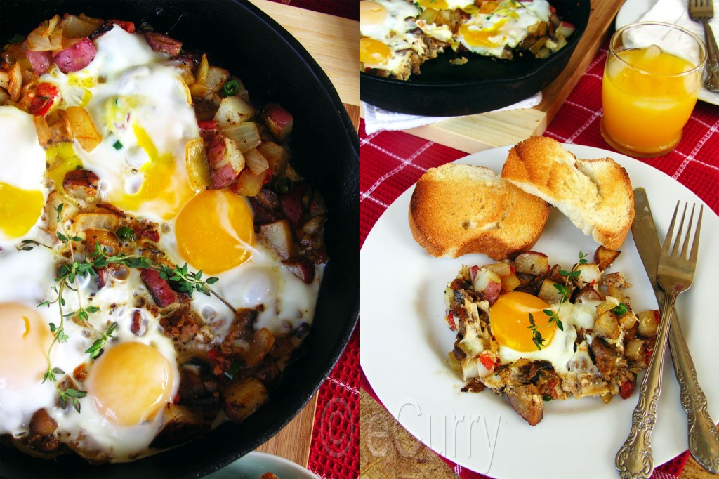Skillet Eggs with Potatoes and Mushrooms eCurry The Recipe Blog