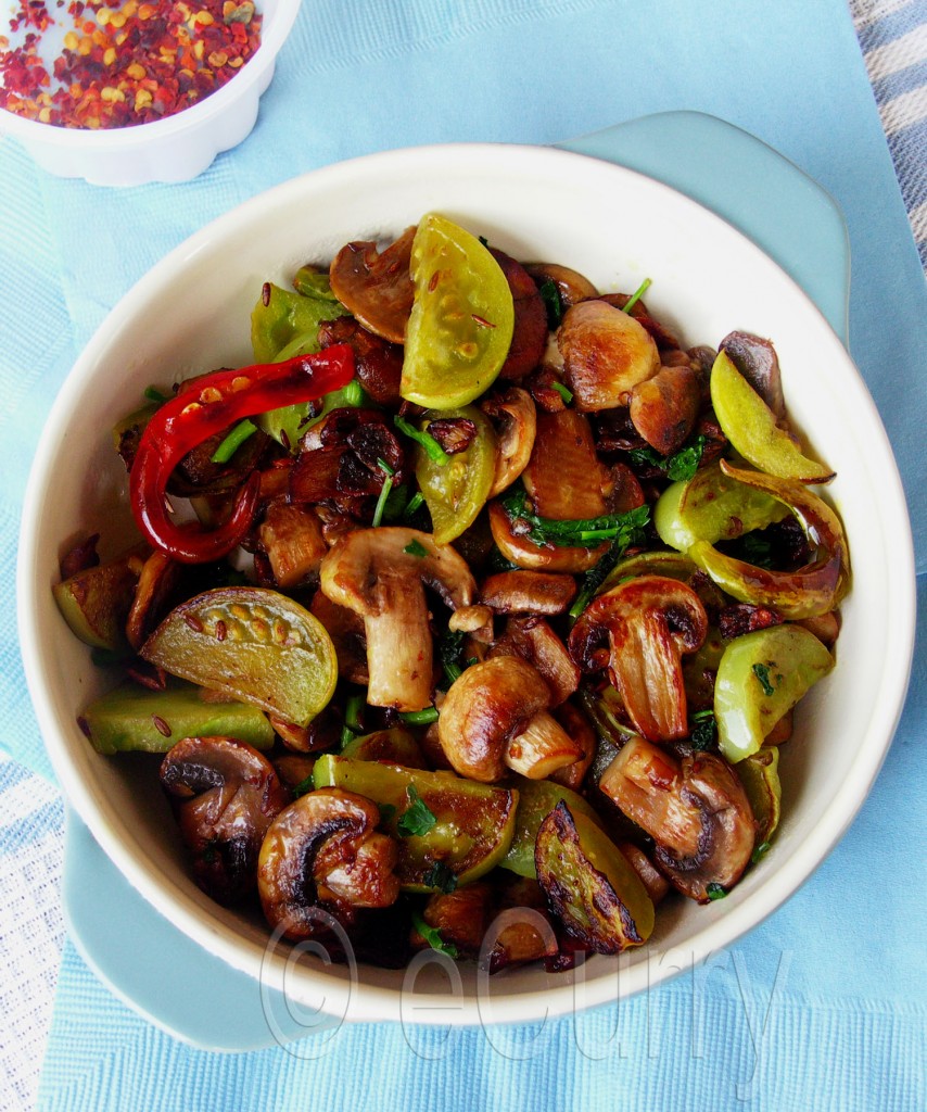 Mushroom and Green Tomato Stir Fry eCurry The Recipe Blog