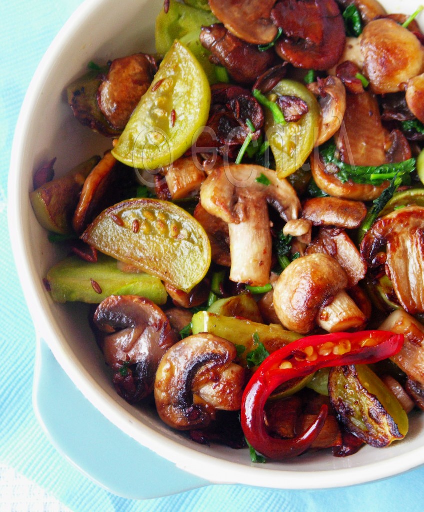 Mushroom and Green Tomato Stir Fry eCurry The Recipe Blog