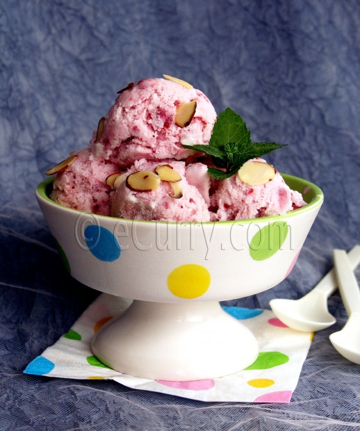 Strawberry Mint and Almond Ice Cream