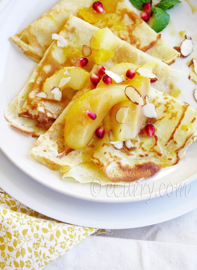 crepes with poached pear