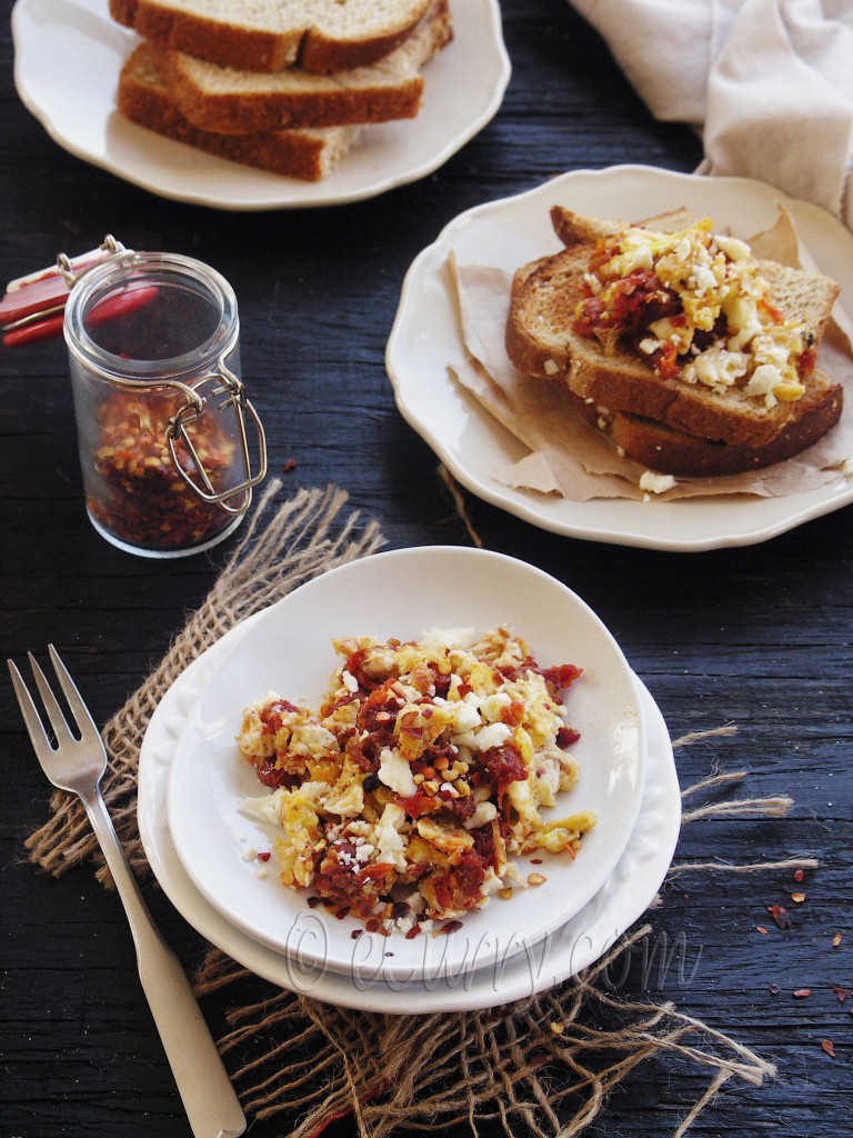 Scrambled Egg with Sun Dried Tomatoes and Feta