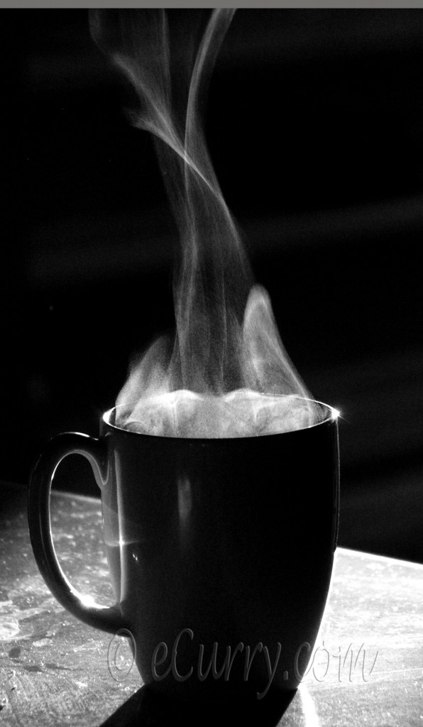 a cup of coffee, a cuppa, B&W wednesday, black and white photograph, black and white photographs, break, Coffee, coffee break, cup, mug, photograph of a cup, photography, smoke, steam, tea break