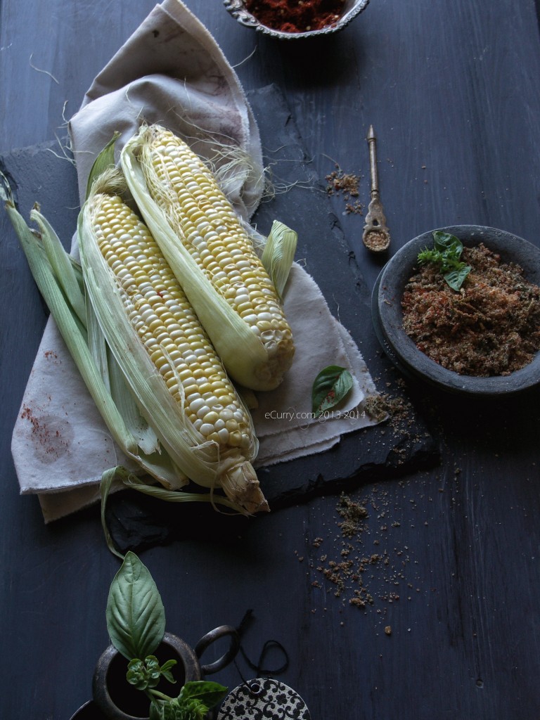 Grilled Corn with Lime and Chili, Basil Salt